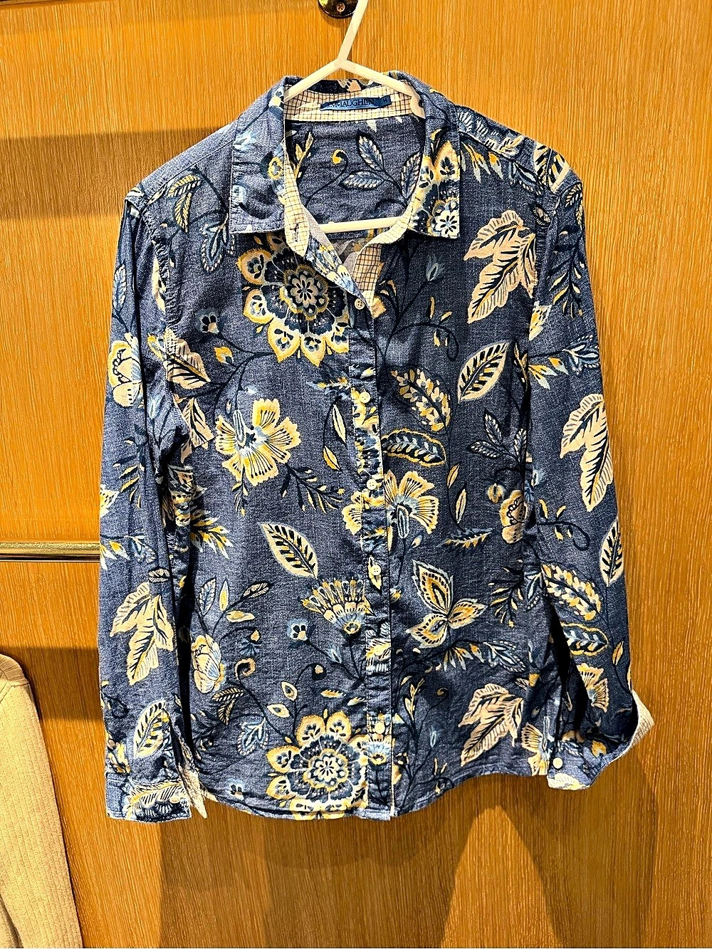 J.MCLAUGHLIN Lois Button Down Shirt in Blue & Yellow print Size Medium Like